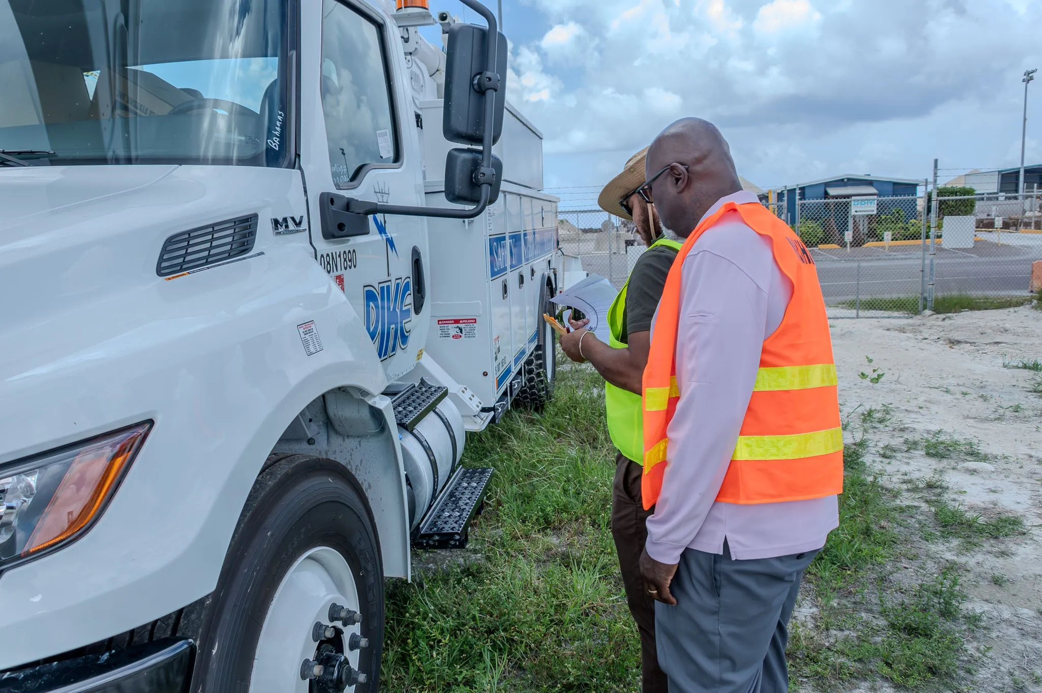Minister of Energy and Transport Pike Corporation (Island Grid) bucket trucks on Tuesday.  
