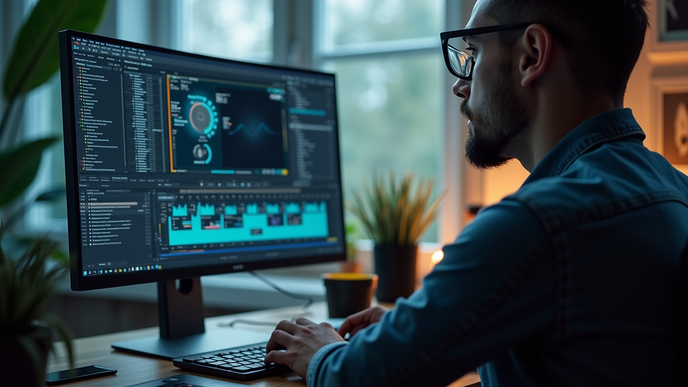 Close-up view of a digital artist working on compositing in a VFX software