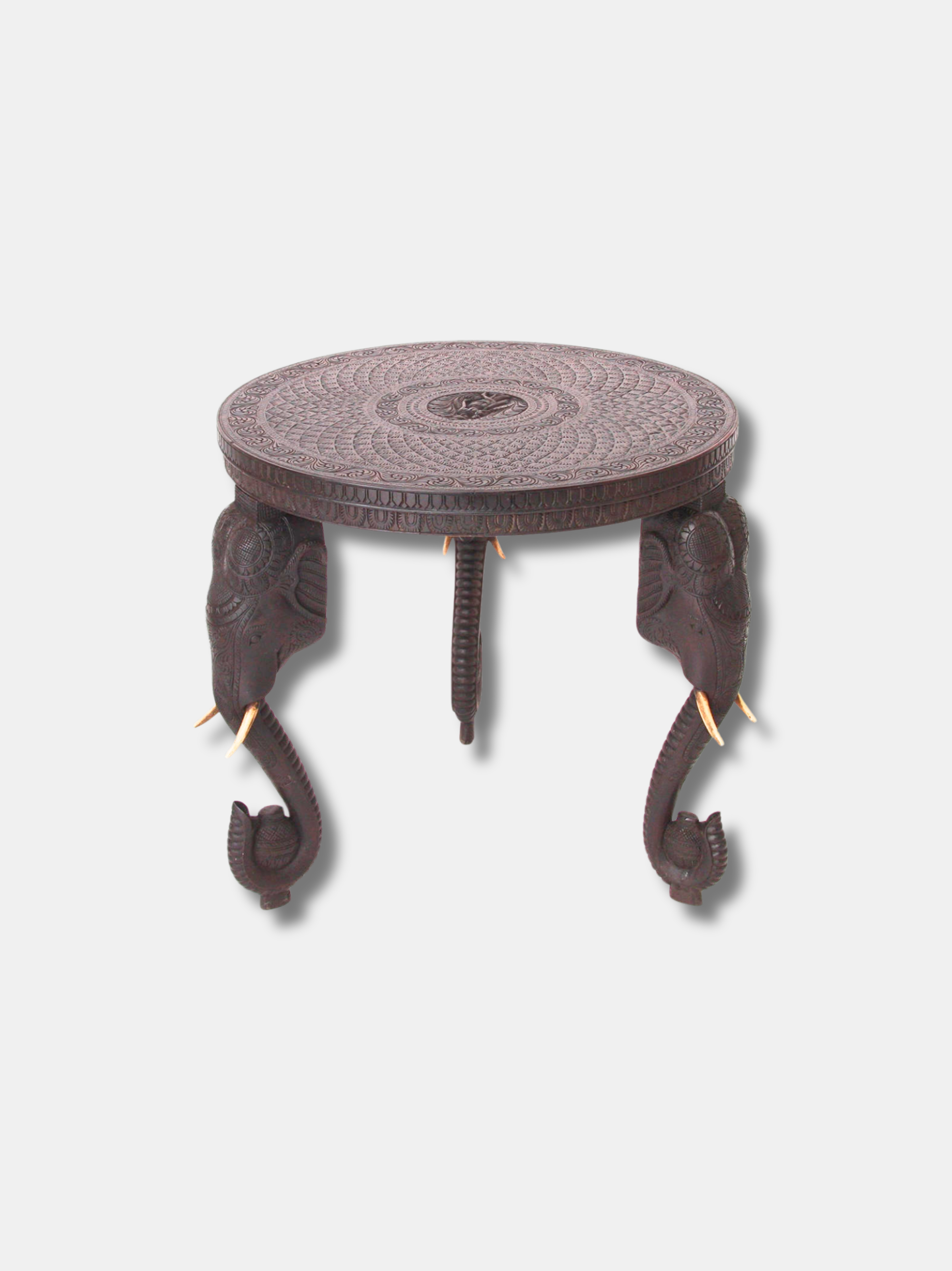 19th C., Carved Hardwood, Elephant Head Table (Anglo-Indian)
