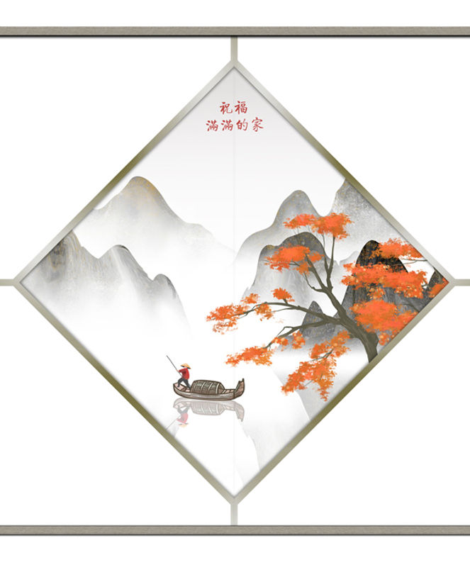 方形祝福满满的家-山水装饰油画