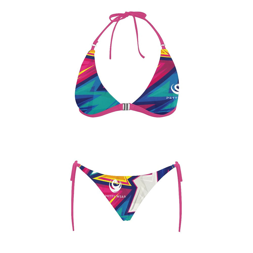 Thumbnail: Petty logo 2pc multicolor swimsuit Buckle Front Halter Bikini Swimsuit (Model S0
