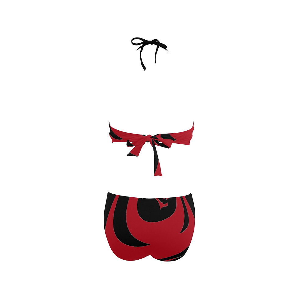 Thumbnail: Black and Red Ruffle Women's Fringe Swimsuit (Model S32)