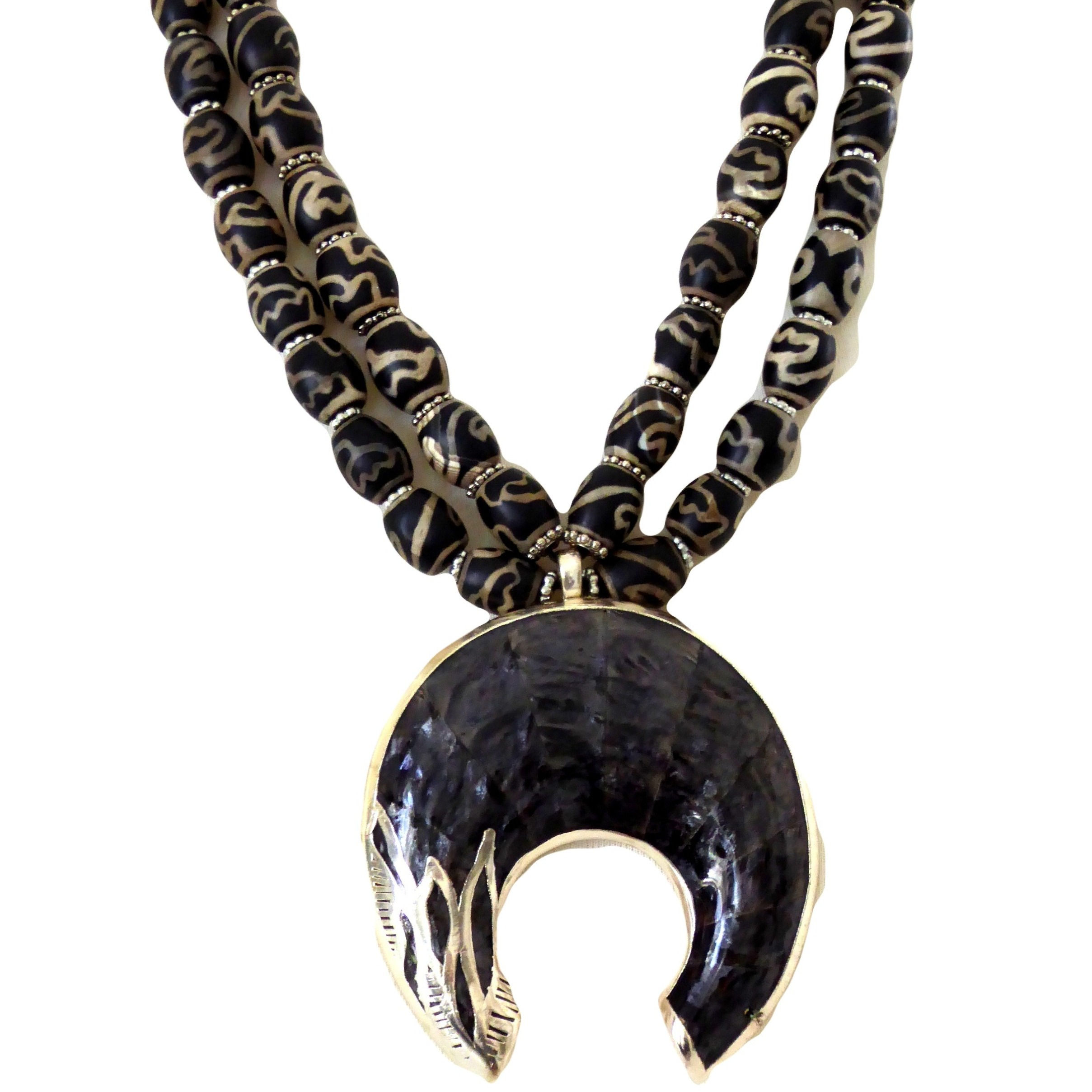 Brown Chunky Stone Beads Necklace with Large Wood Statement Pendant 4060