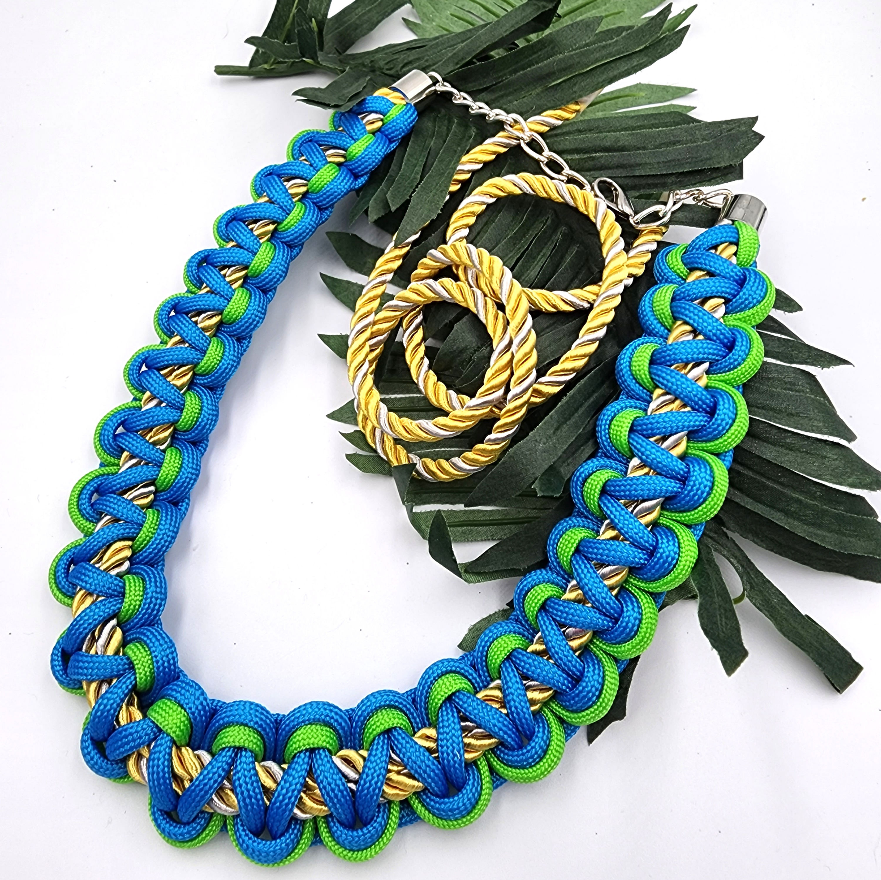 Turquoise & Green Paracord Necklace Set 1102