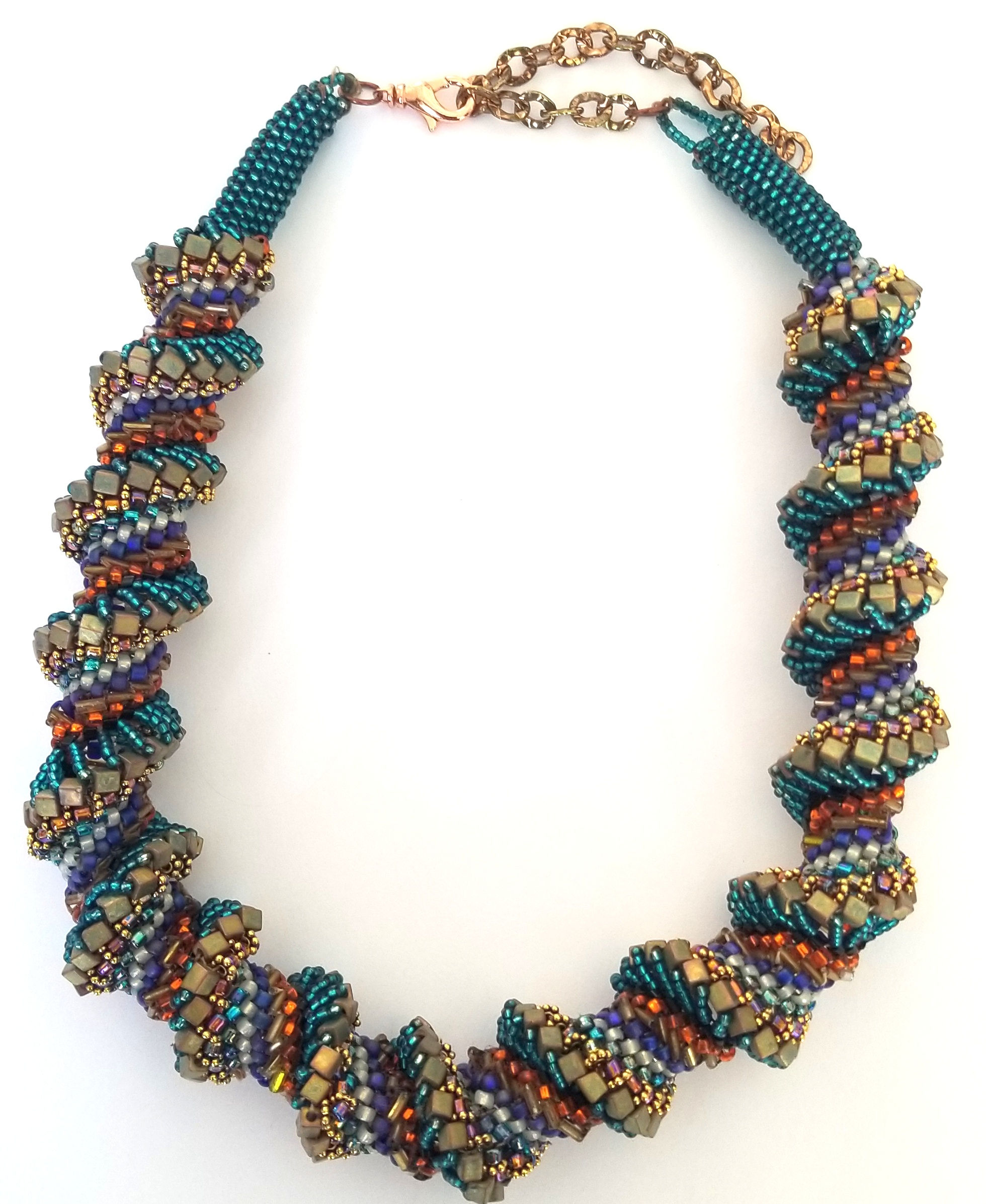 Turquoise Brown & Copper Designer Seed Bead Necklace 9000