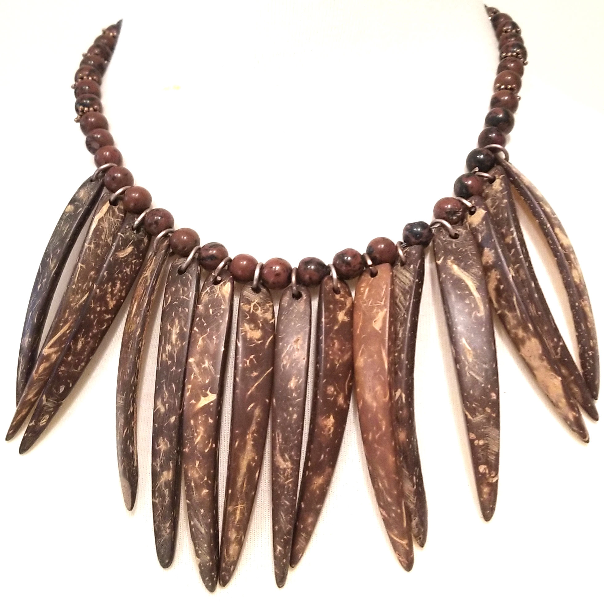 African Style Brown Wood Dagger Beaded Necklace