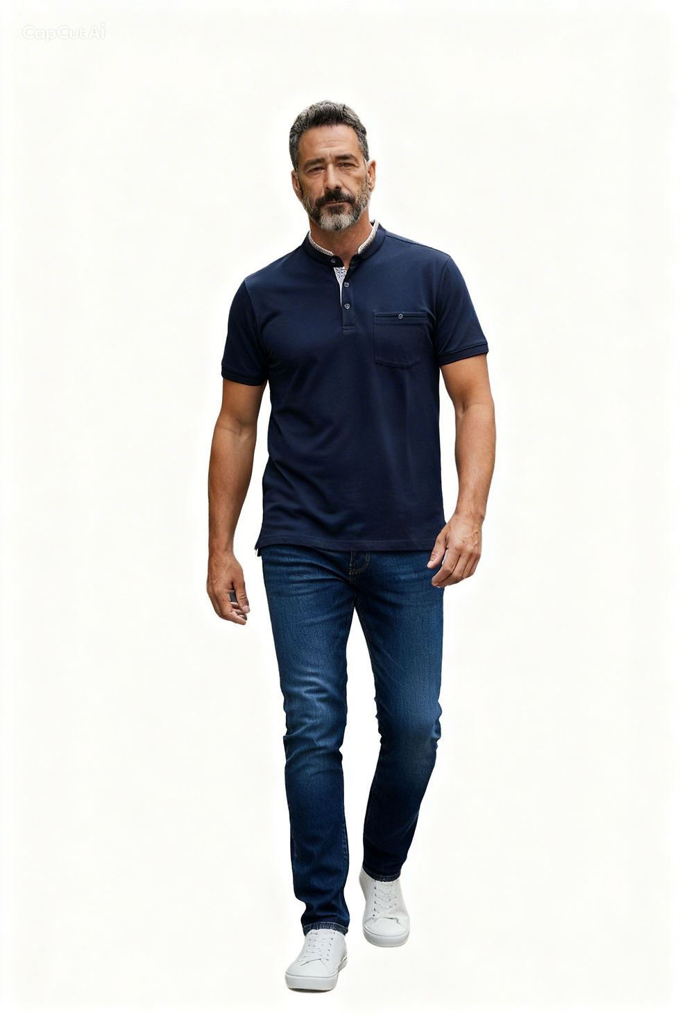 Miniatura: Polo Cuello Mao Marino