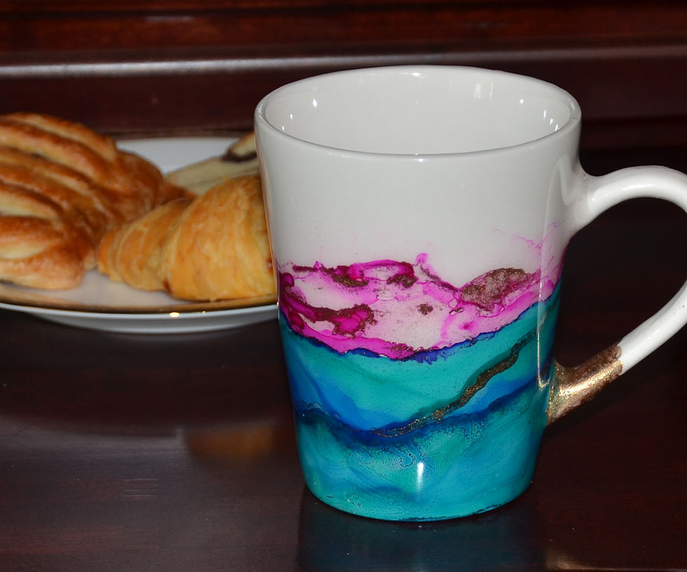 Ceramic mug hand painted with alcohol ink