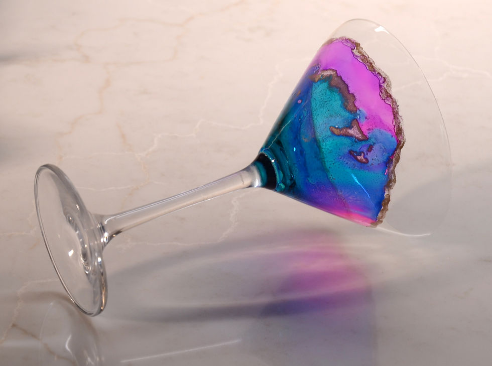 Thumbnail: Pink & teal martini stemware painted with alcohol ink
