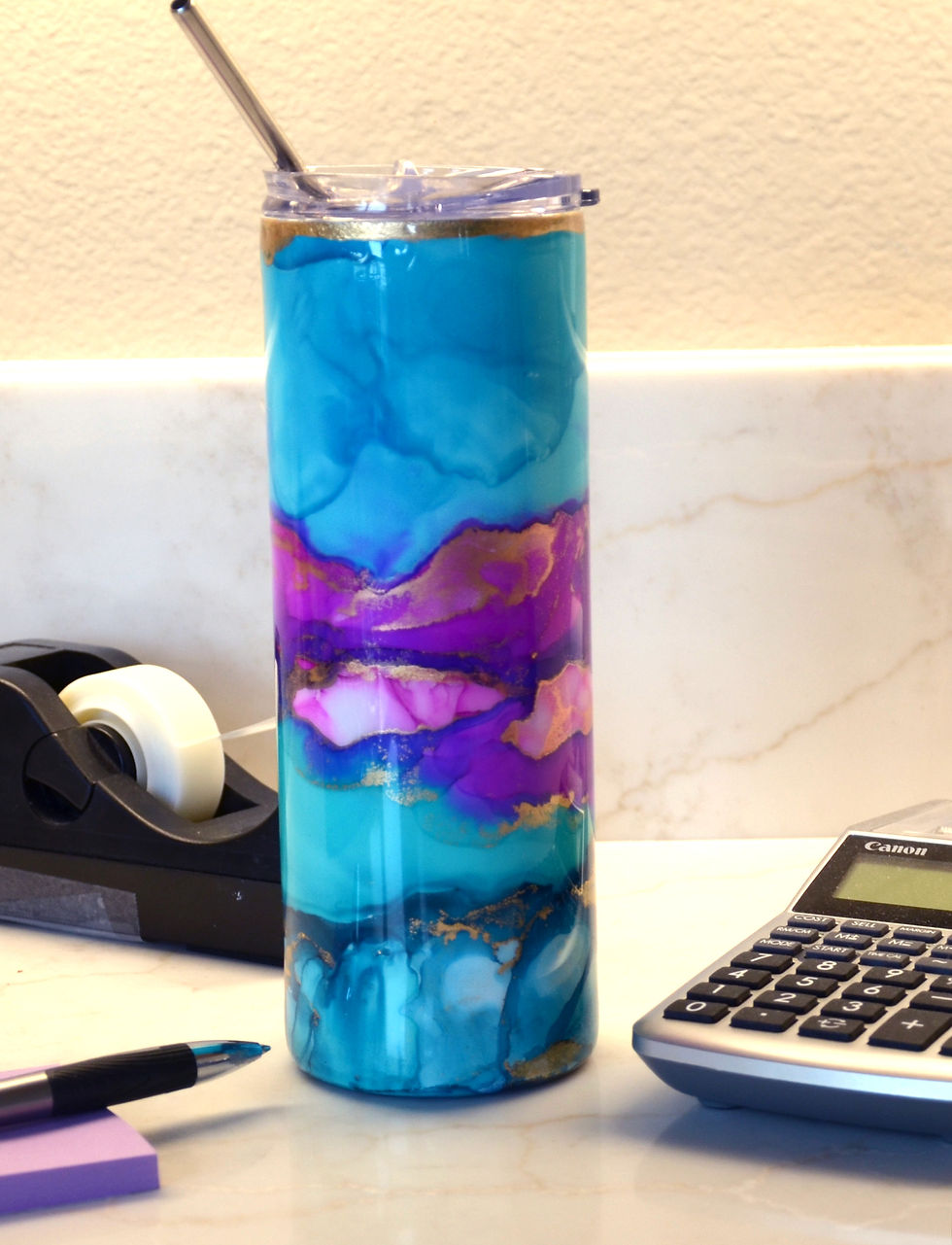 Thumbnail: Skinny Tumbler hand painted with alcohol ink