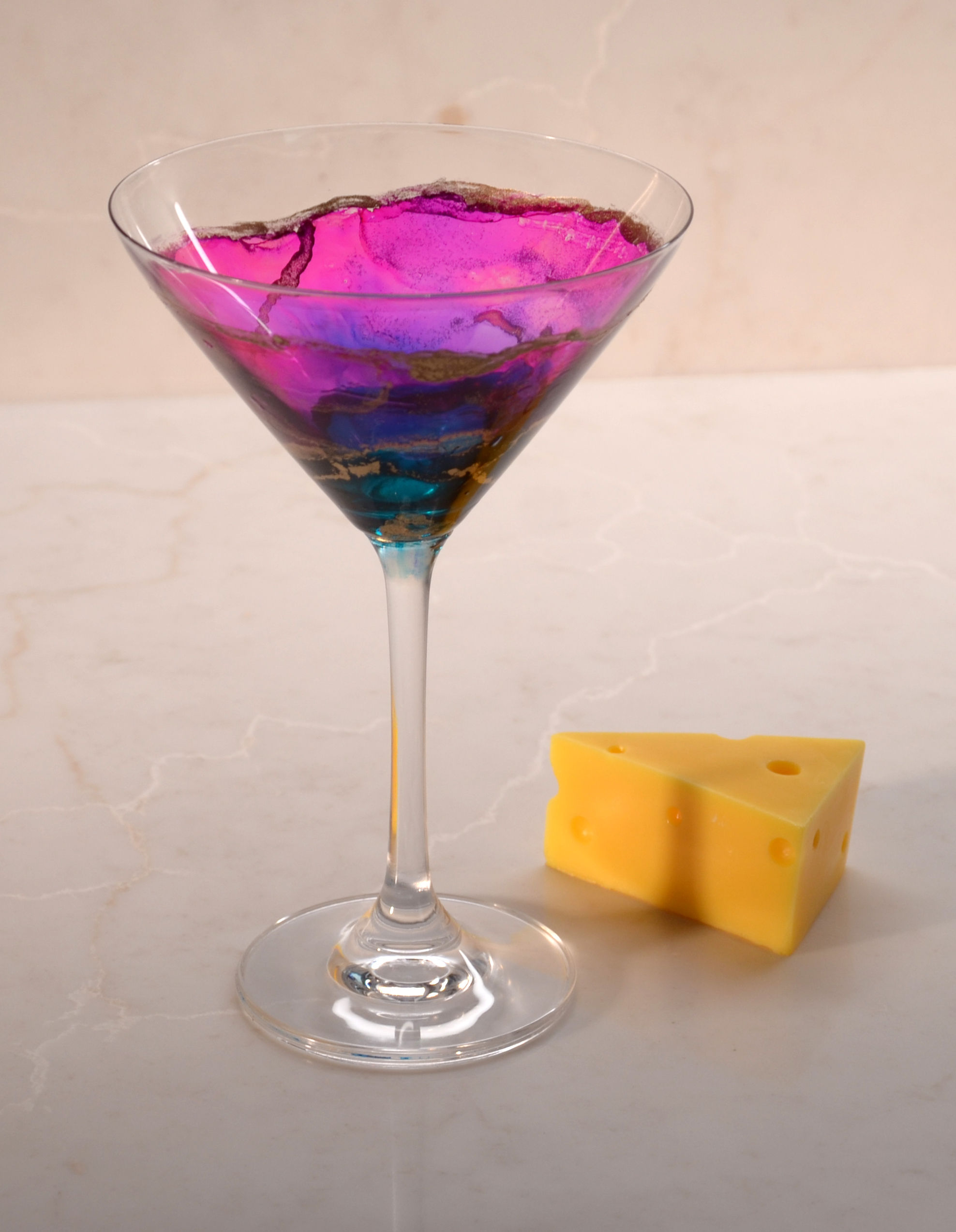 Pink & teal martini stemware painted with alcohol ink