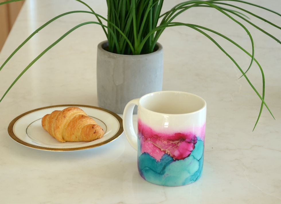 Ceramic mug hand painted with alcohol ink