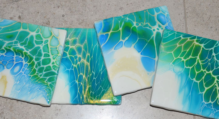 fluid acrylic coasters, alcohol ink coasters, hand painted coaster set,
