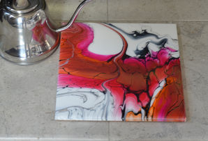 fluid art trivet, hand painted trivet, easel art, miniature art, acrylic pour on porcelain