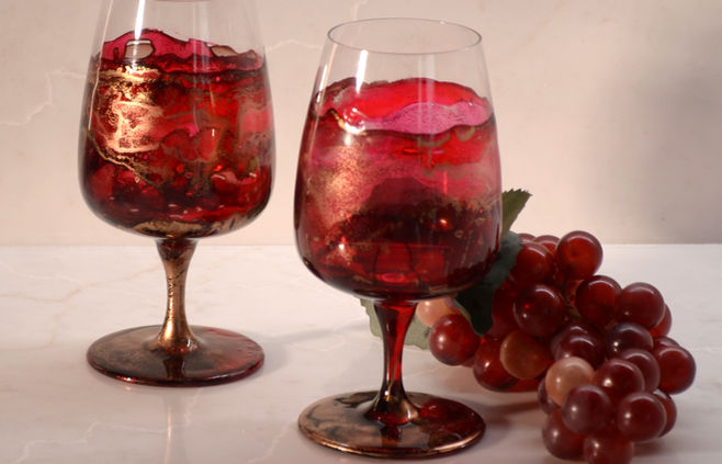 Hand painted stemware brandy glasses