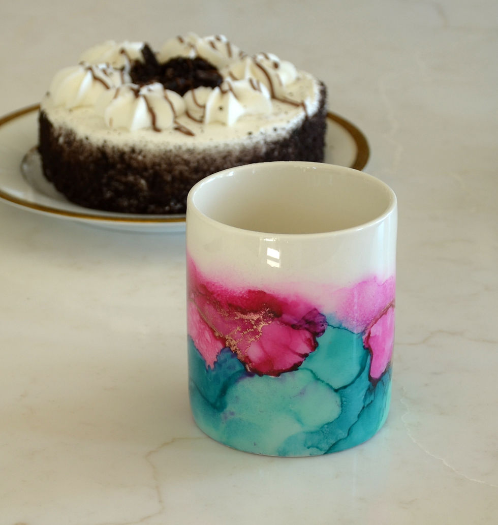 Ceramic mug hand painted with alcohol ink