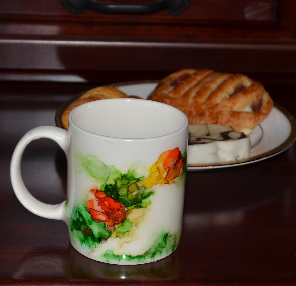 Ceramic mug hand painted with alcohol ink