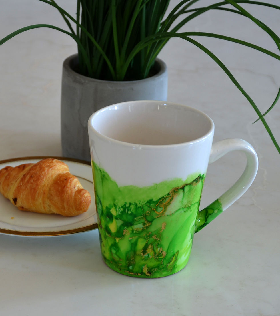 Ceramic mug hand painted with alcohol ink