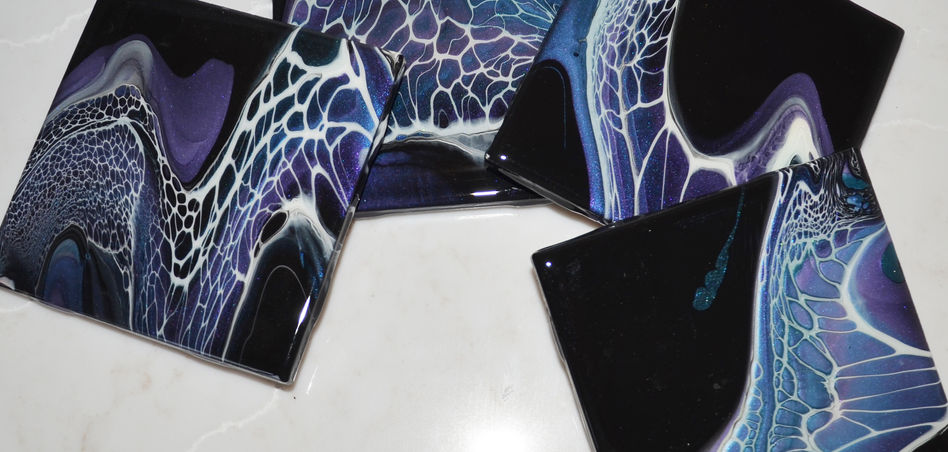 fluid acrylic coasters, alcohol ink coasters, hand painted coaster set, 