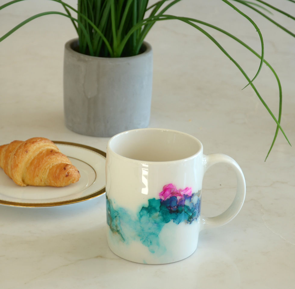 Thumbnail: Ceramic mug hand painted with alcohol ink