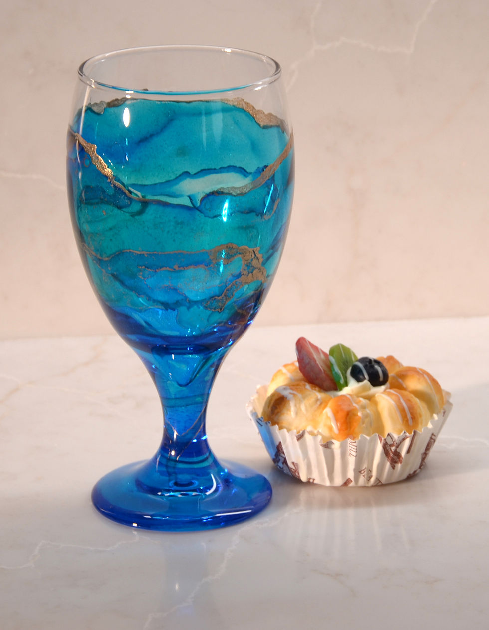 Aqua goblet hand painted with alcohol ink