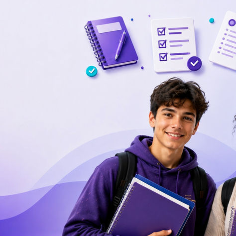 Teens holding a book and looking in the screen