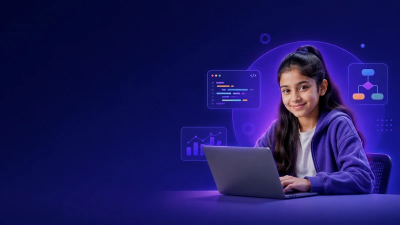 Girl kid siting in front of the laptop 