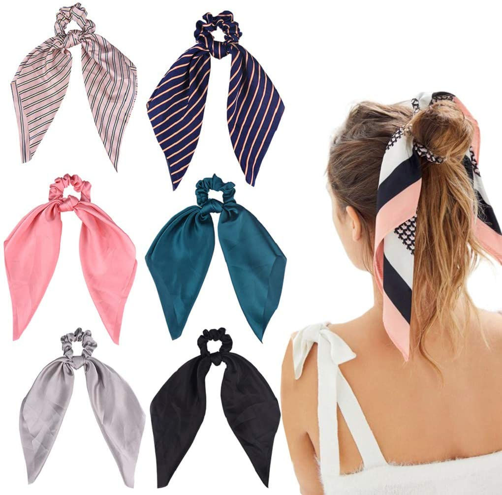 6Pcs Hair Scrunchies Satin Silk Elastic Hair Bands Hair Scarf Ponytail Holder