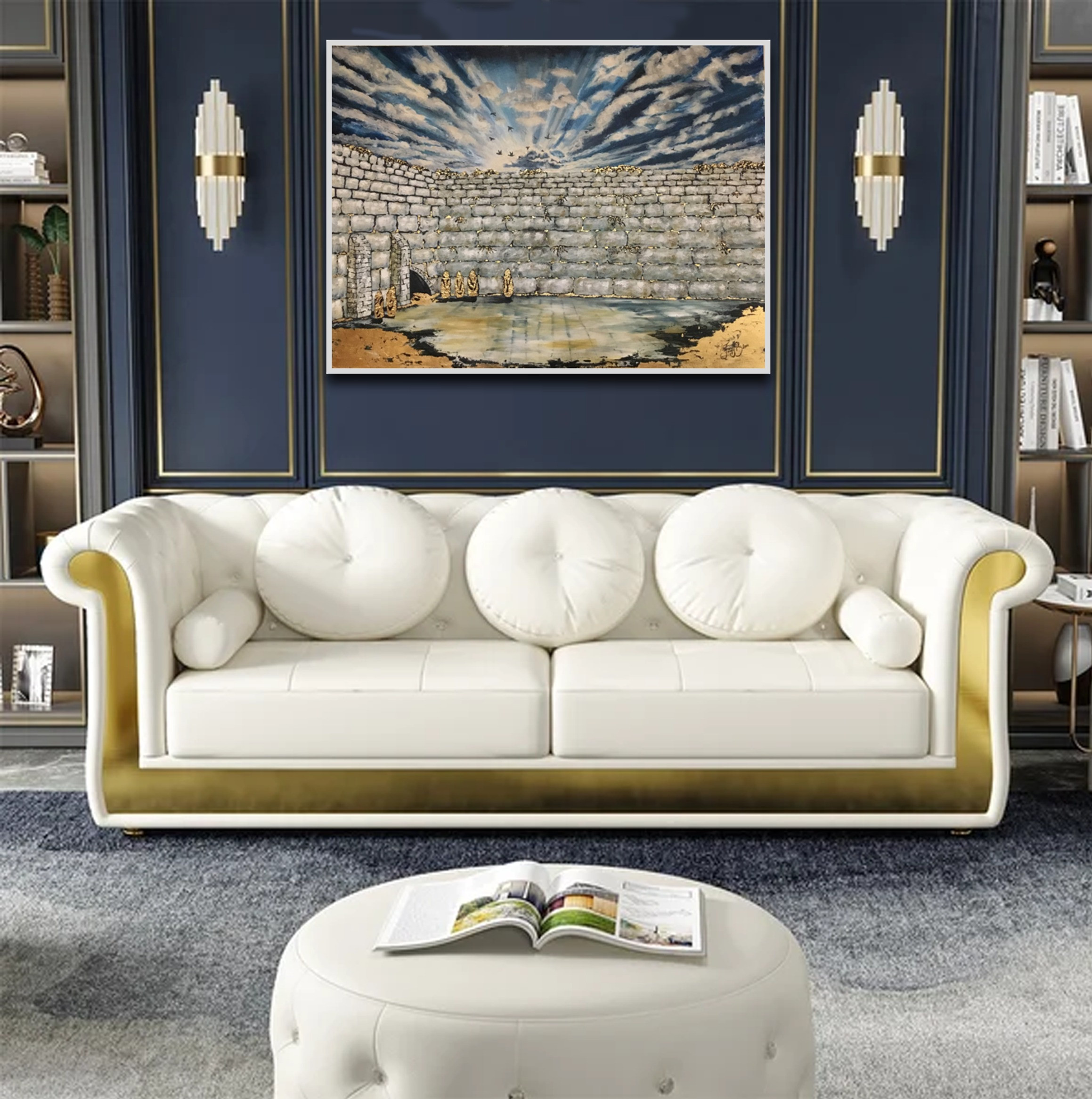Blue, white and gold leaf Kotel Morning Sunrise