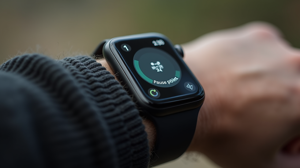 Close-up view of the Apple Watch displaying the Pause Point app interface