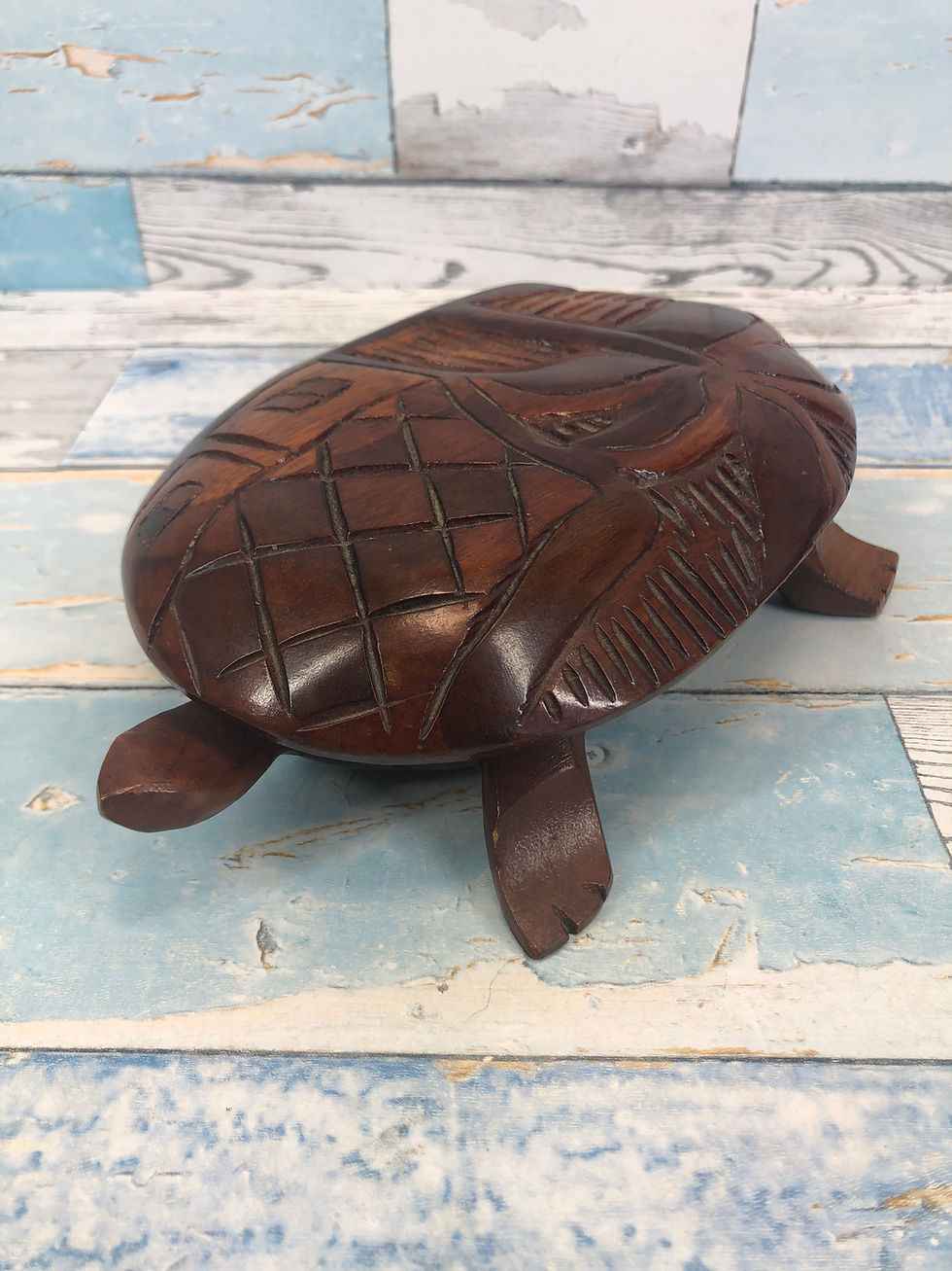 Thumbnail: Hand Carved Wooden Turtle Trinket Box Vintage  Decor Wood Tortoise X2   9x45.5"
