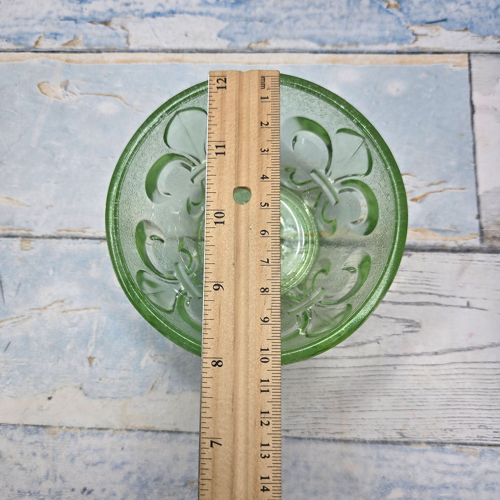 Thumbnail: Green Pressed Glass Fleur De Lis Powder Trinket Jar With Lid Decorative