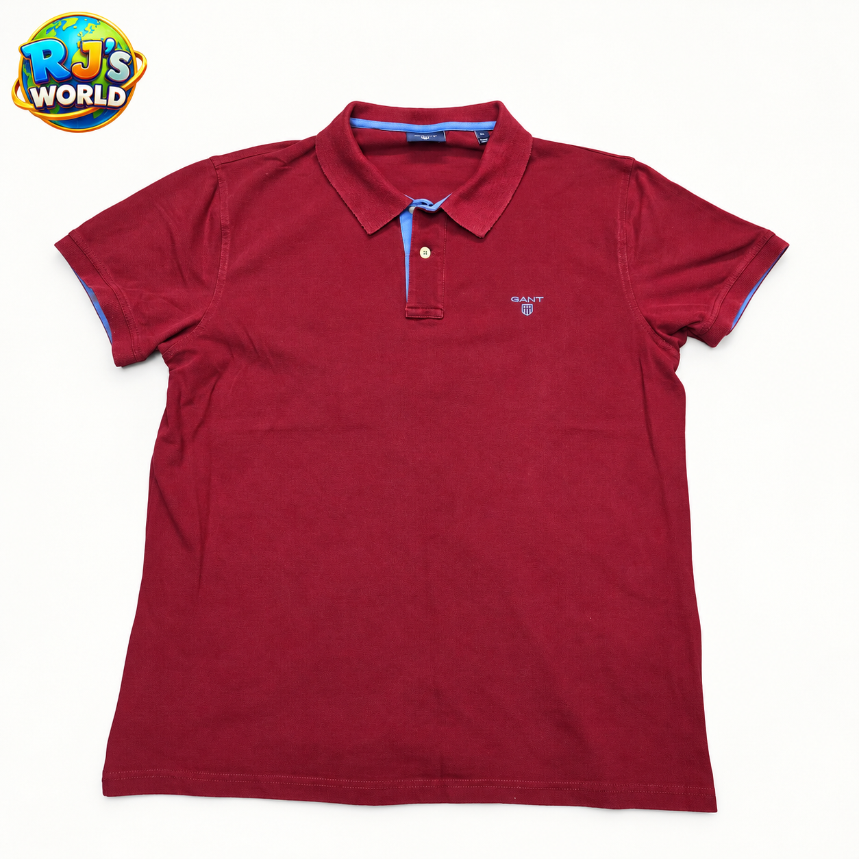 GANT Men's Burgundy Red Polo Shirt XL Short Sleeve Blue Trim Logo