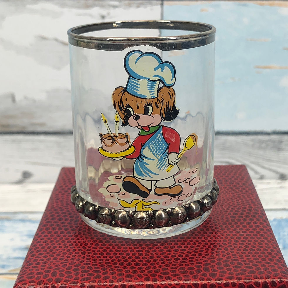 Thumbnail: 1940s  Small Glass   Silver  Rim  In red case    Tumbler