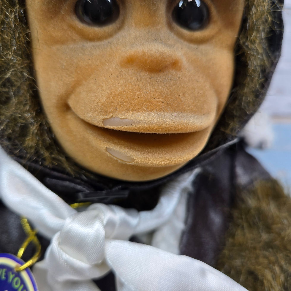 Thumbnail: Hosung Julious Monkey Hand Puppet Vintage Aviator Outfit With Tags Squeaks