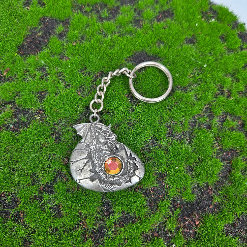Thumbnail: Myth and Magic Keyring Hatch Dragon Tudor Mint Key Chain WAPW Pewter Crystal UK