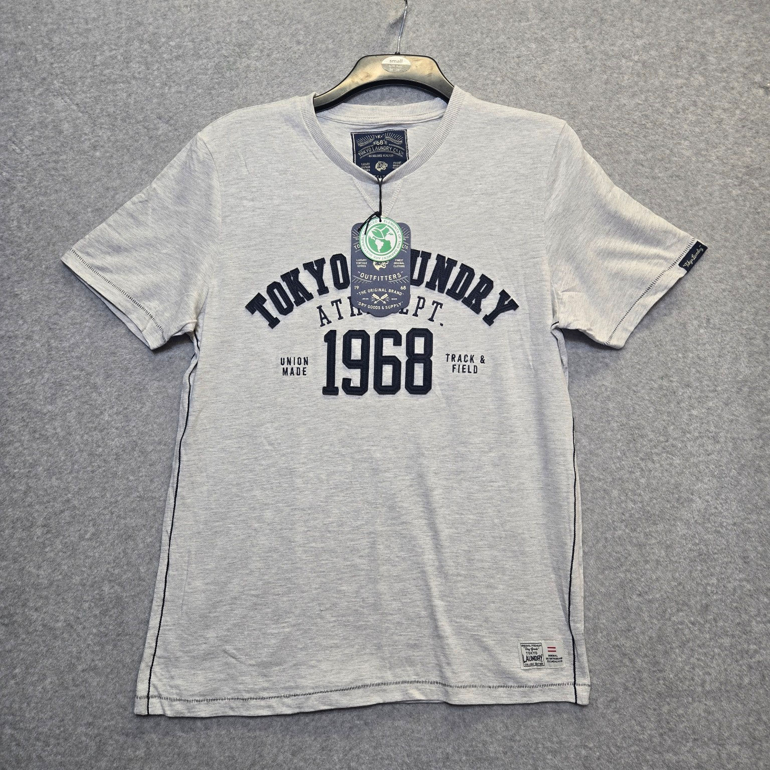 Tokyo Laundry Mens T-Shirt L Grey Marl 1968 Athletic Dept BNWT Cotton Crew Neck