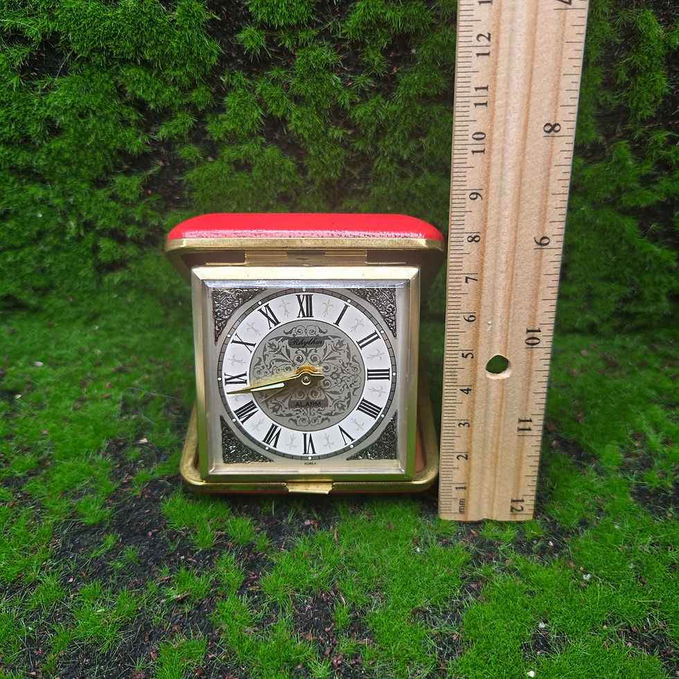 Thumbnail: Rhythm Folding Travel Alarm Clock Red Case Gold Tone Made In Korea Vintage