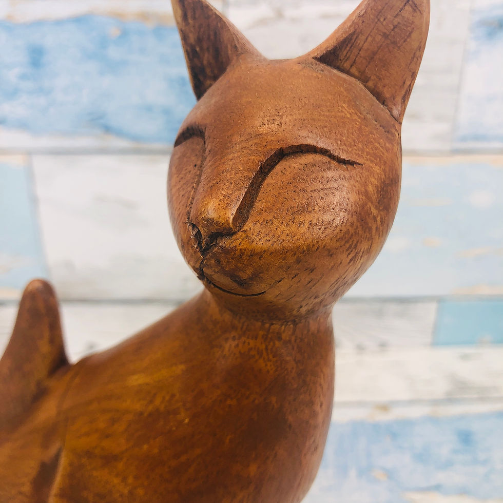 Thumbnail: Carved Wooden Cat Arts Crafts Hand made Kitty Timber Vintage Rare Tall