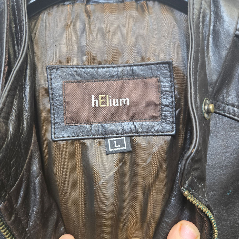 Thumbnail: Helium of London Brown Leather Biker Jacket Size Large  Vintage Pockets BRW