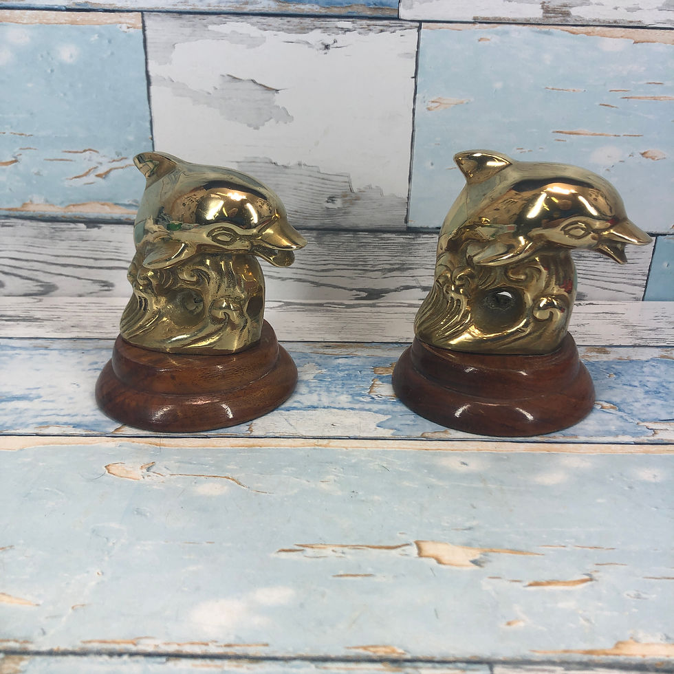 Thumbnail: Vintage Brass Dolphins Wooden Base Figurine Sculpture Bookend Paper Weight,