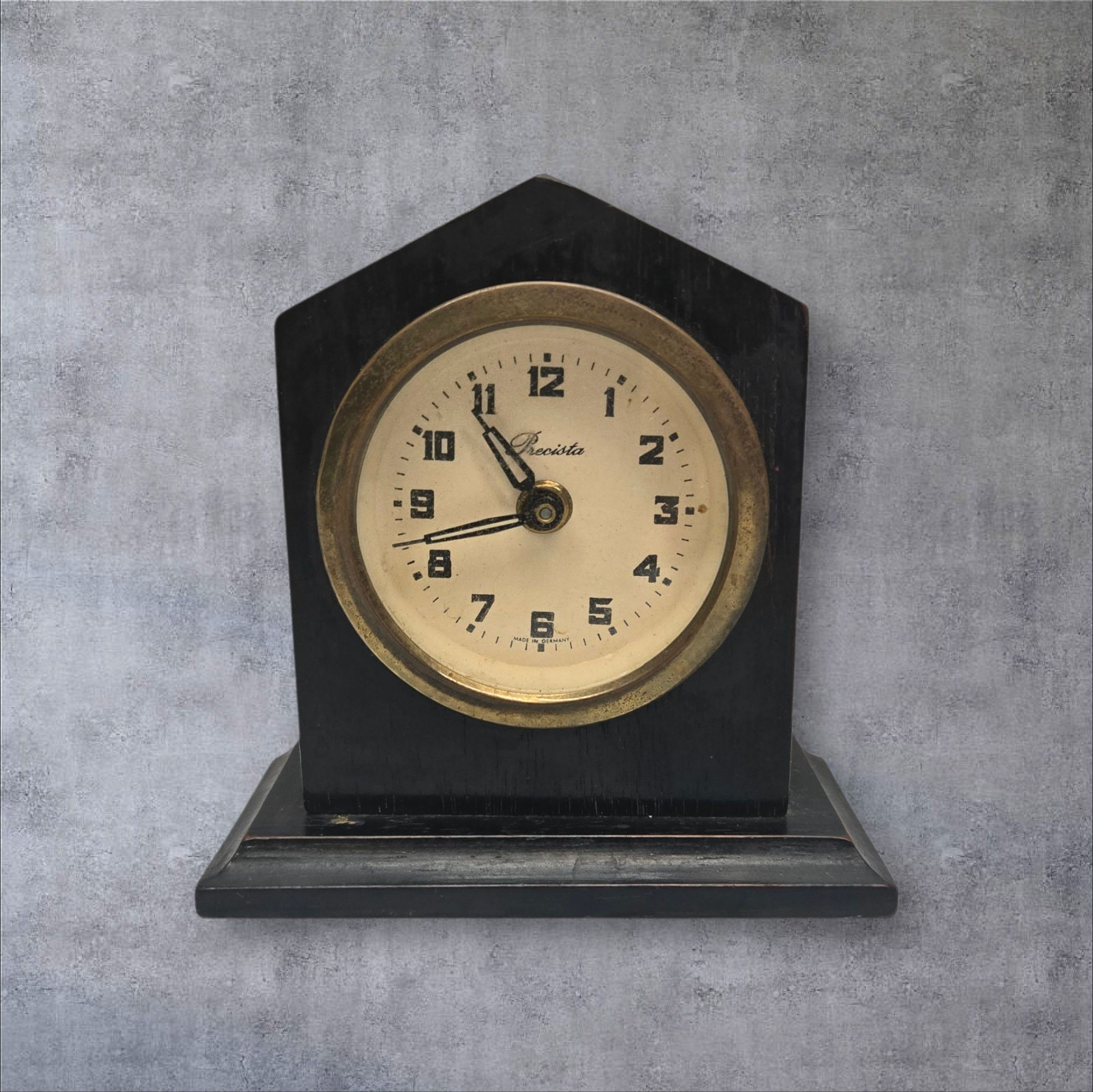 Precista  Small Germany c1910 approx  Black wooden wind up Brass keeps good time