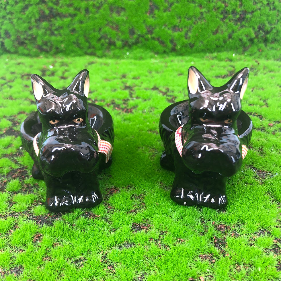 Thumbnail: Scottie dog egg cups - black ceramic egg cup - novelty dog shaped egg cups 1970s