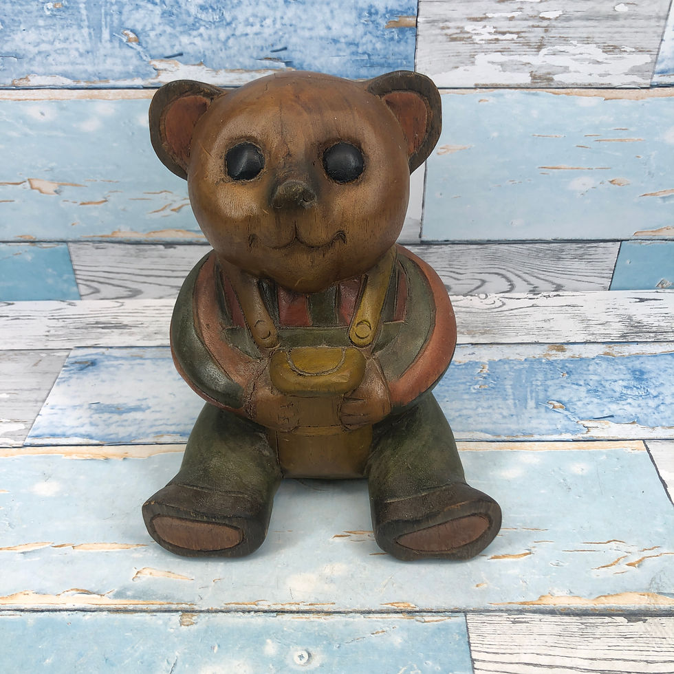 copy of Vintage Hand Carved Wooden Teddy Bear Figurine 7" Sitting Teak Wood H