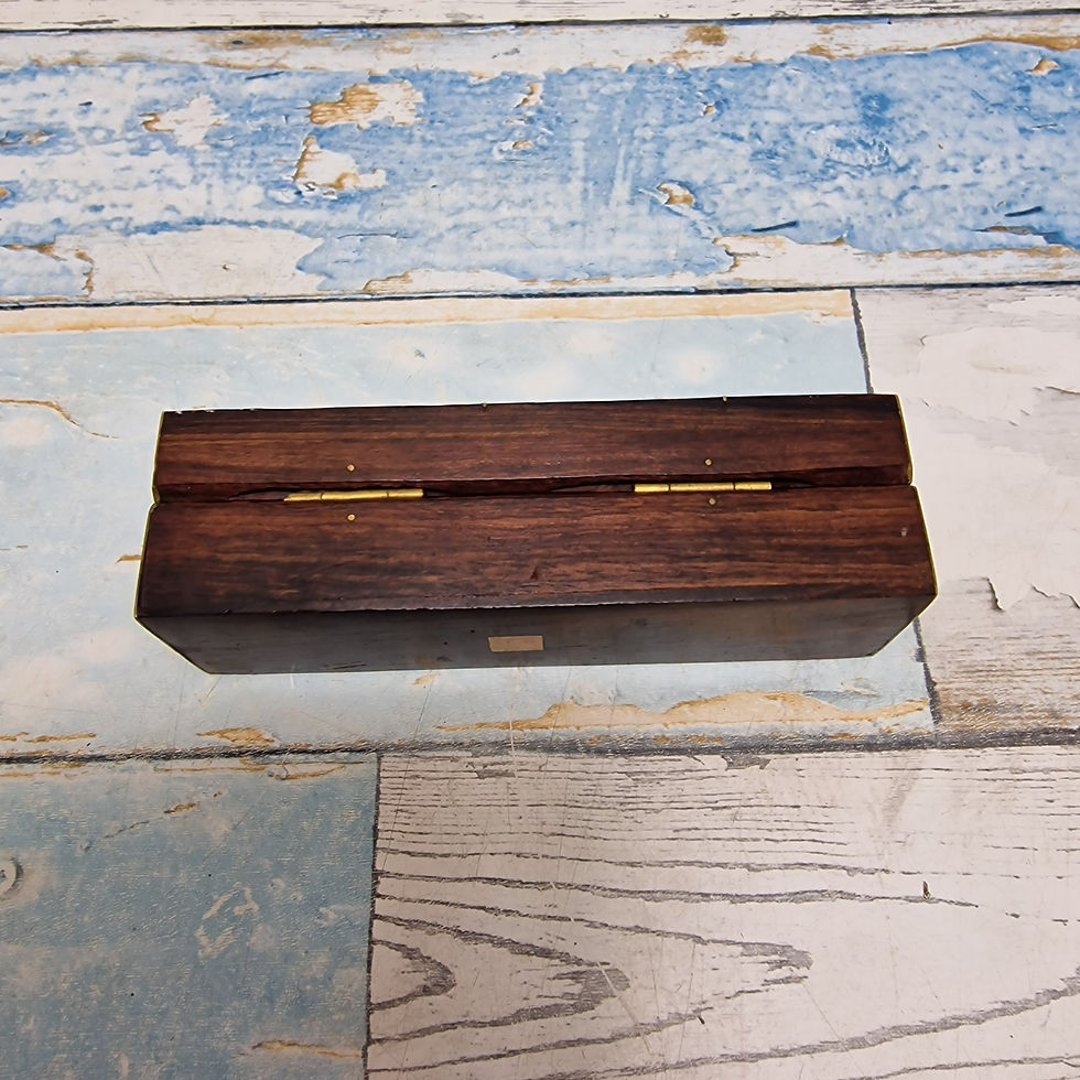 Thumbnail: Vintage Set of 5 Large Wooden Dice in a Wooden box with brass inlay 5"