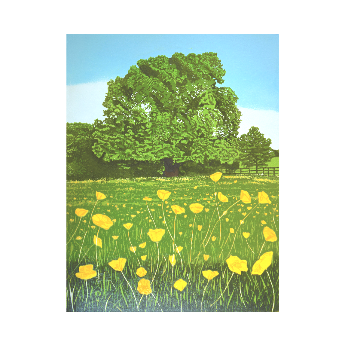 Oak & Buttercups Linocut