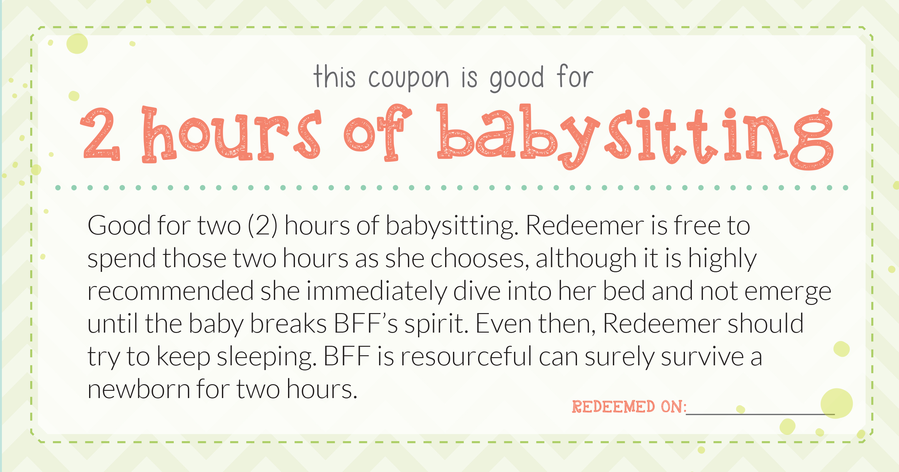babysitting coupons for new mom