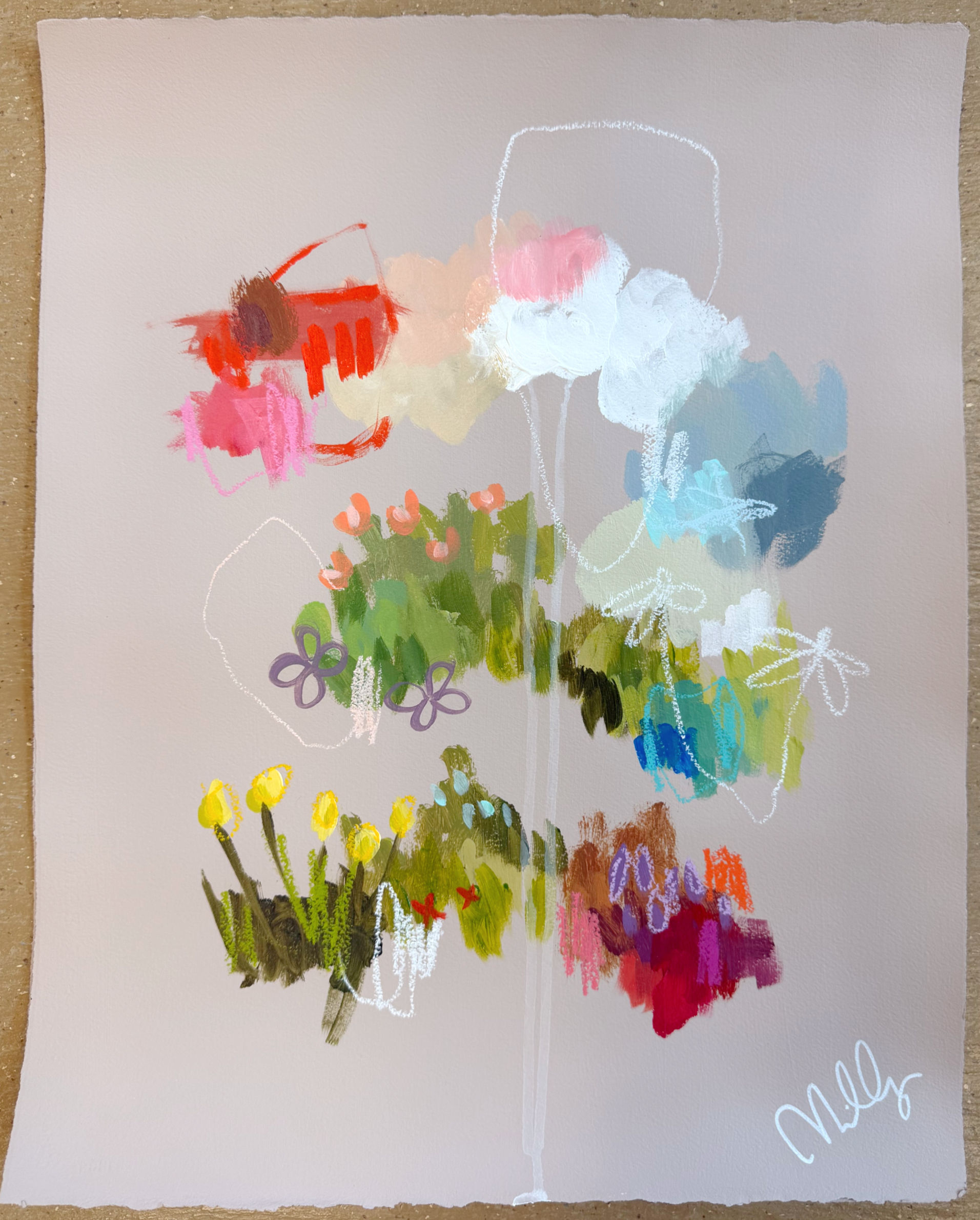 16x20 Mauve Abstract Garden on Paper No.1