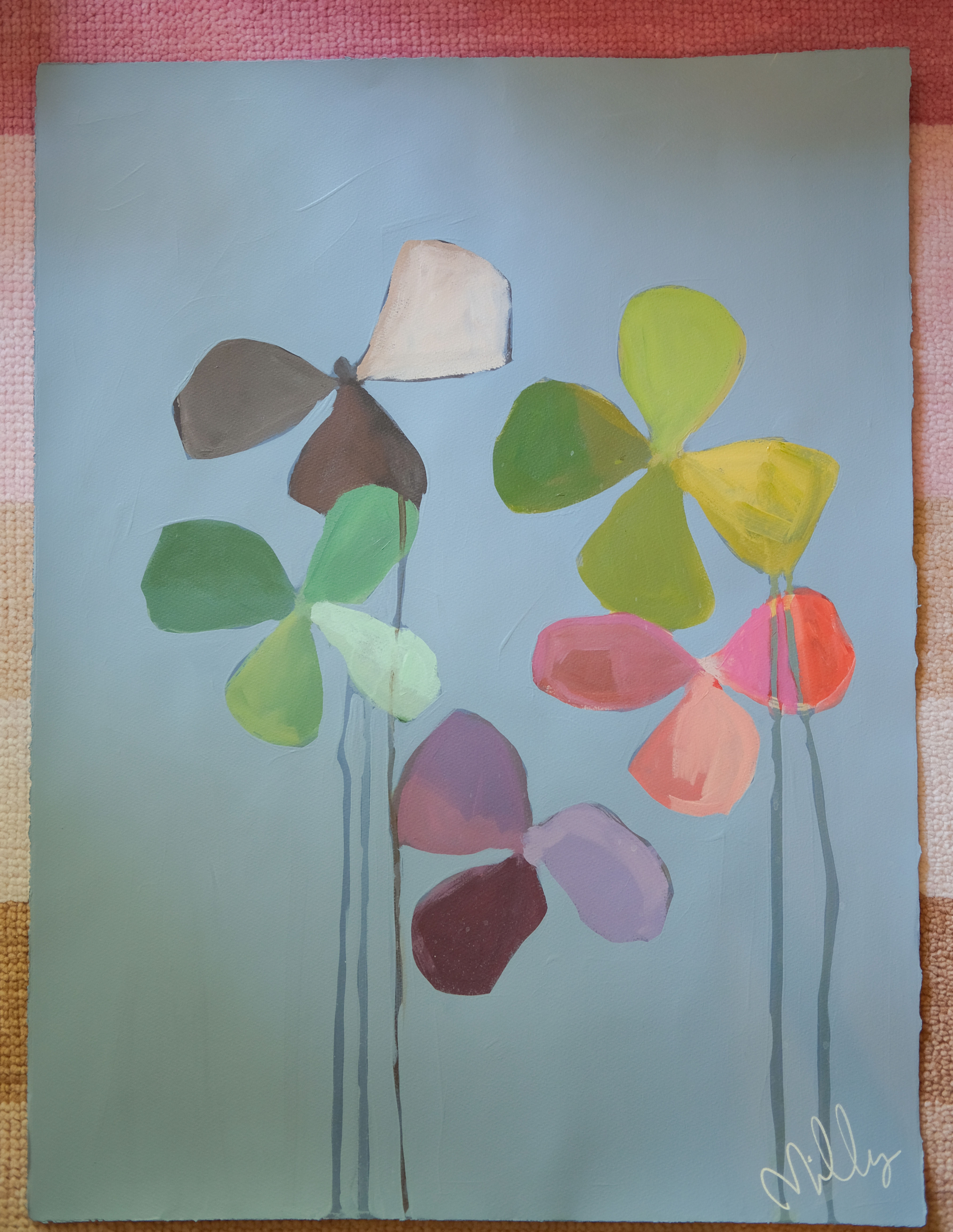 22x30 Sky Blue Floral on Paper No.1