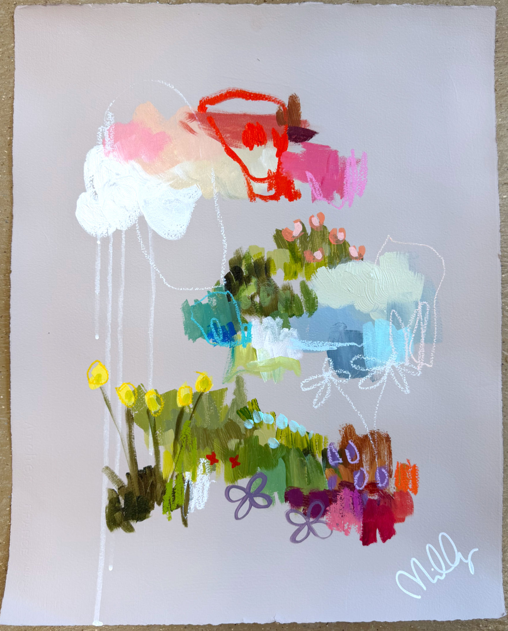 16x20 Mauve Abstract Garden on Paper No.2